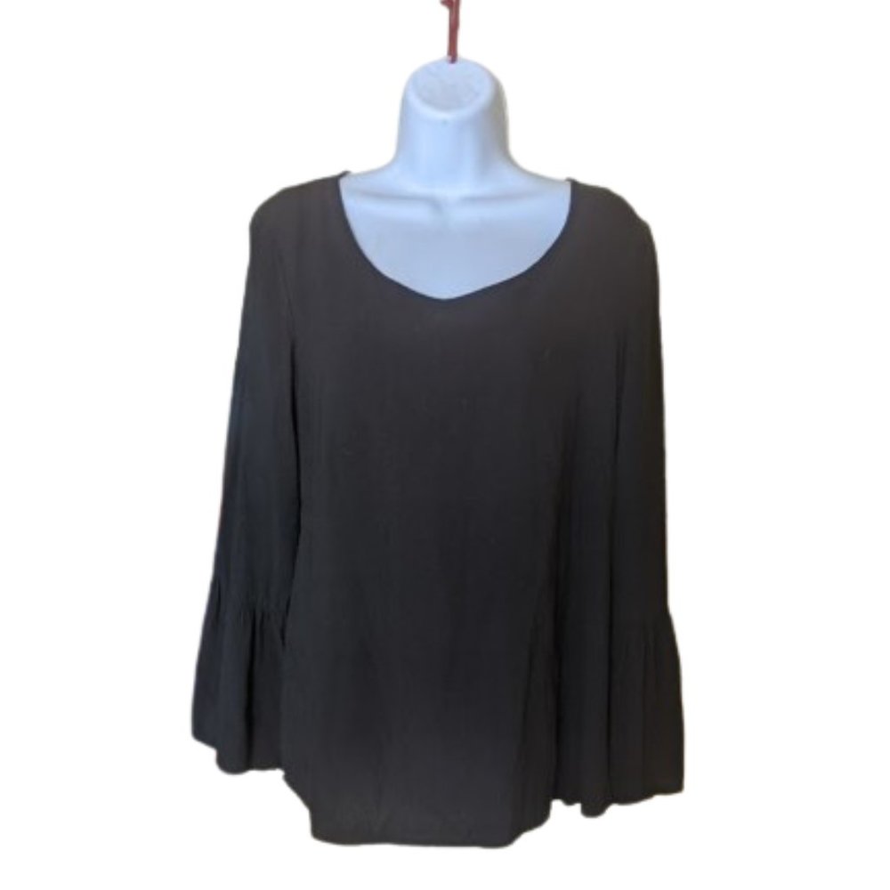 ---  Black Blousy Top with Bell Sleeves Fits Medium